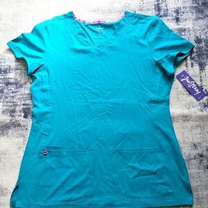 NEW Heart soul scrub top Teal Moisture Wicking 4 Way Stretch Medium M NWT Pocket